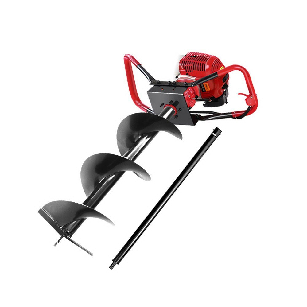 Giantz 66CC Post Hole Digger 300mm Petrol Drill Extension Auger Bits-7