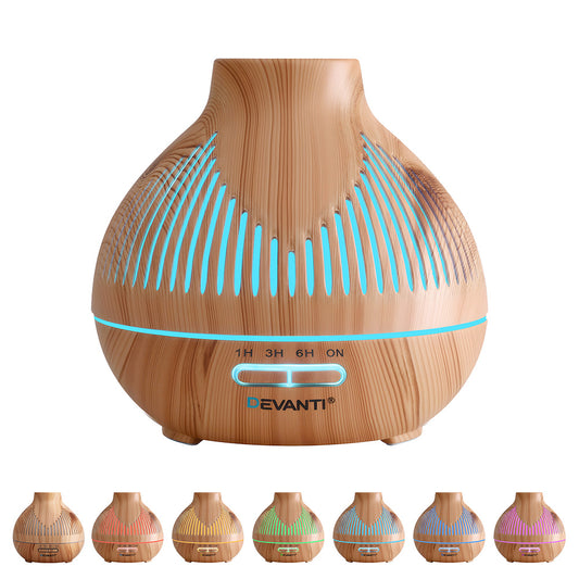 Devanti Ultrasonic Aroma Diffuser Aromatherapy 400ml LED Lights Iron Humidifier Forest Light wood grain-1