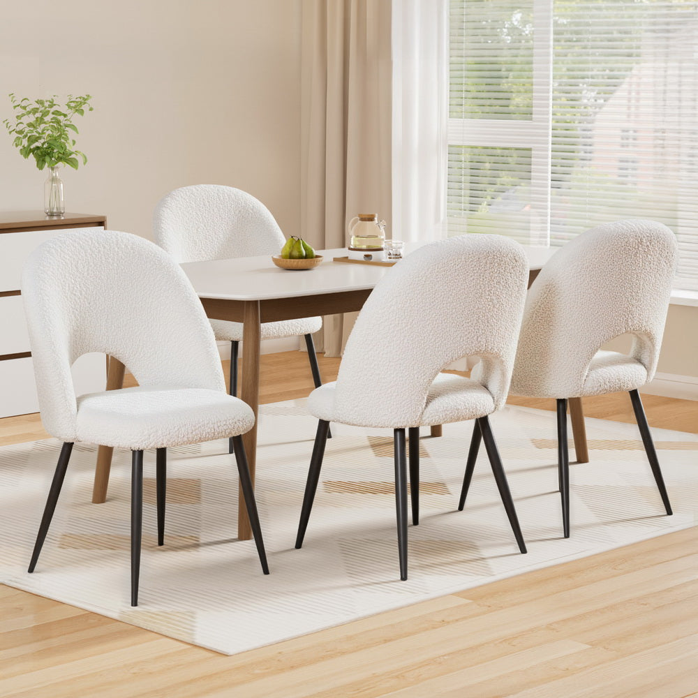 1 Set of 4 Artiss Dining Chair Boucle Sherpa-6
