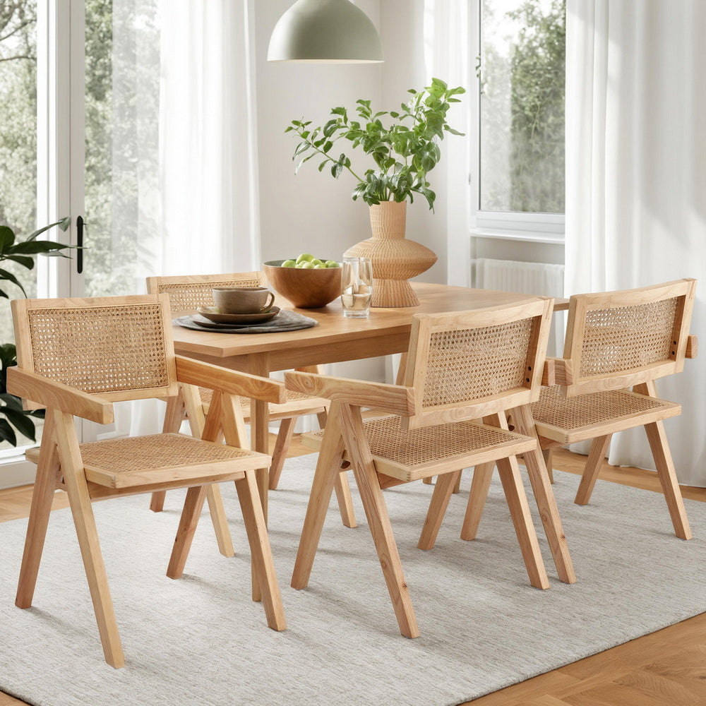 Artiss 4x Dining Chairs Wooden Rattan Seat Rubber Wood Frame-6