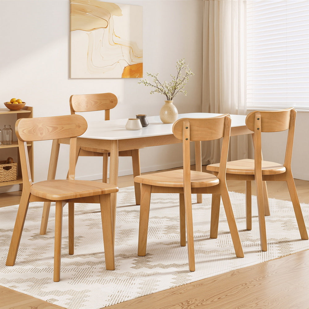 Artiss 4x Dining Chairs Wooden Kitchen Accent Chair Cafe Lounge Rubber Wood-6