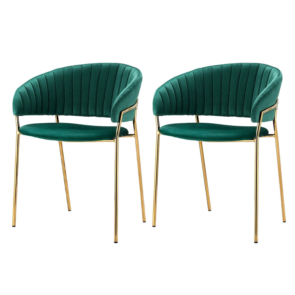 Artiss Dining Chairs Set of 2 Velvet Hollow Armchair Green-6