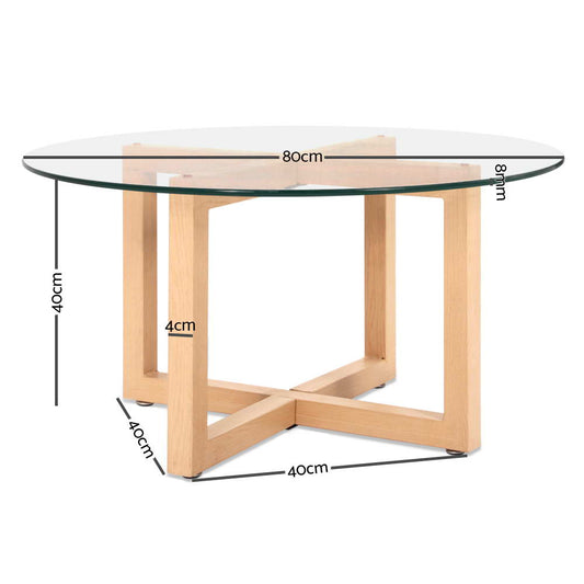 Artiss Coffee Table Round 80CM Tempered Glass-1
