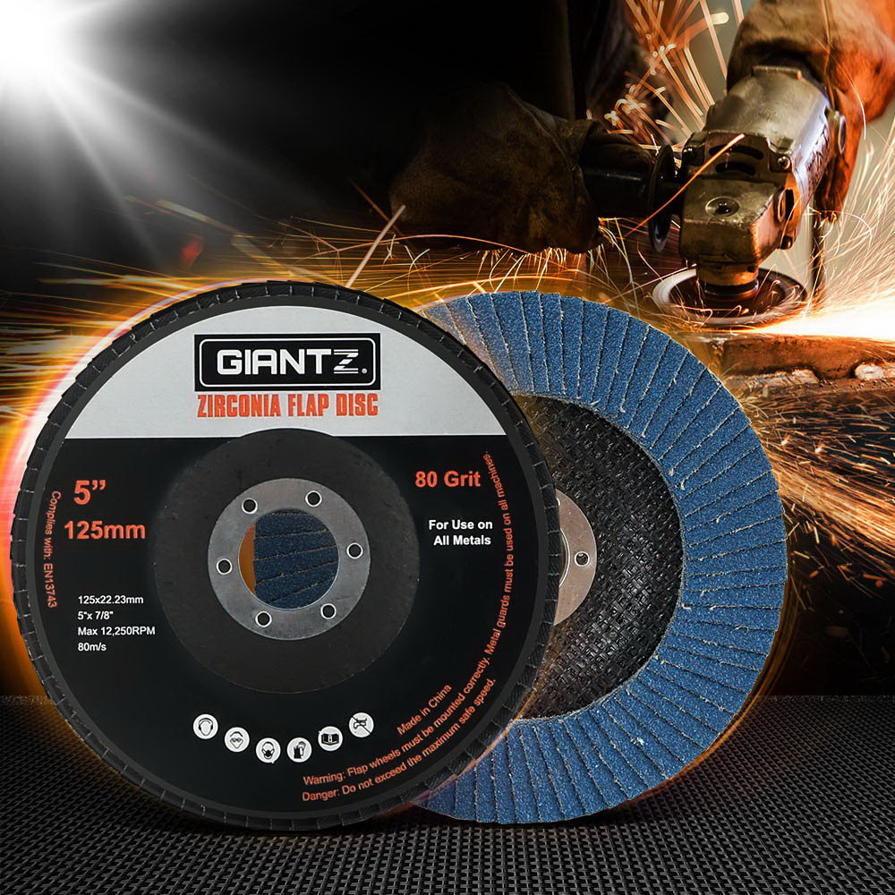 Giantz 100 PCS Zirconia Sanding Flap Disc 5" 125mm 80Grit Angle Grinding Wheel-7