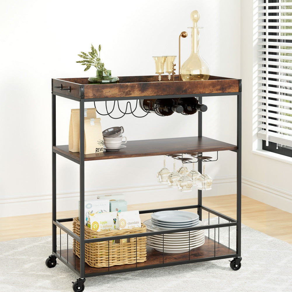 Artiss Kitchen Island Rolling Serving Cart-7