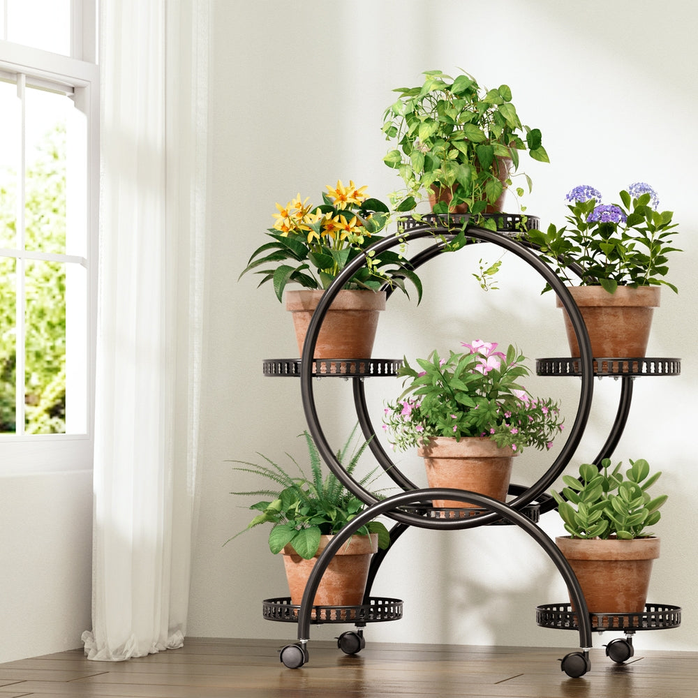 Artiss Plant Stand 6 Tier Metal Flower Pot Rack Wheels-5