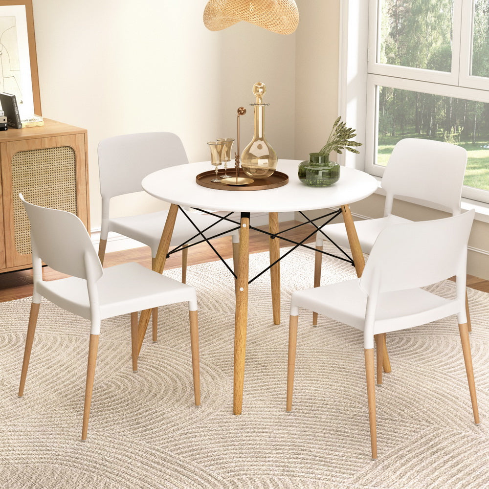 1 Artiss Dining Table and 4 Chairs Set Round White-6