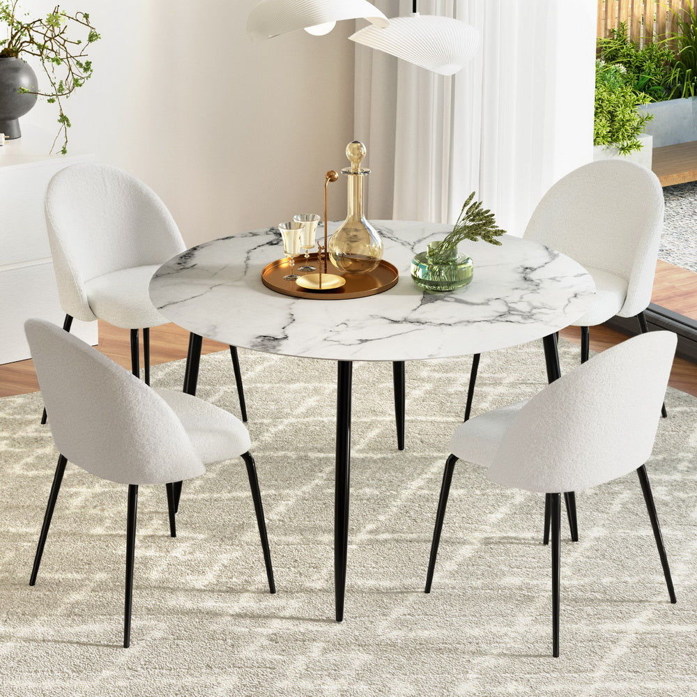1 Artiss Dining Table and 4 Chairs Set Marble White-6