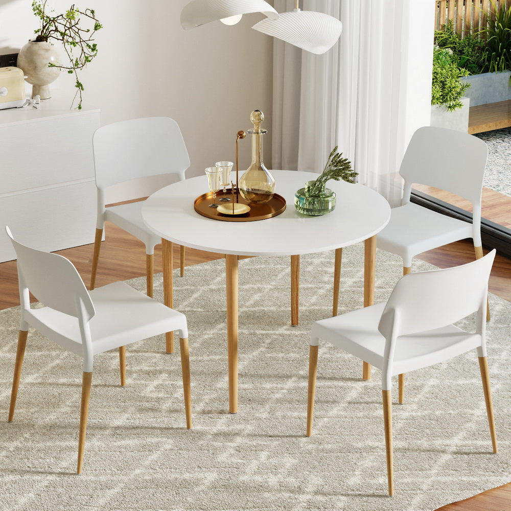 1 Artiss Dining Table and 4 Chairs Set White Wood-6