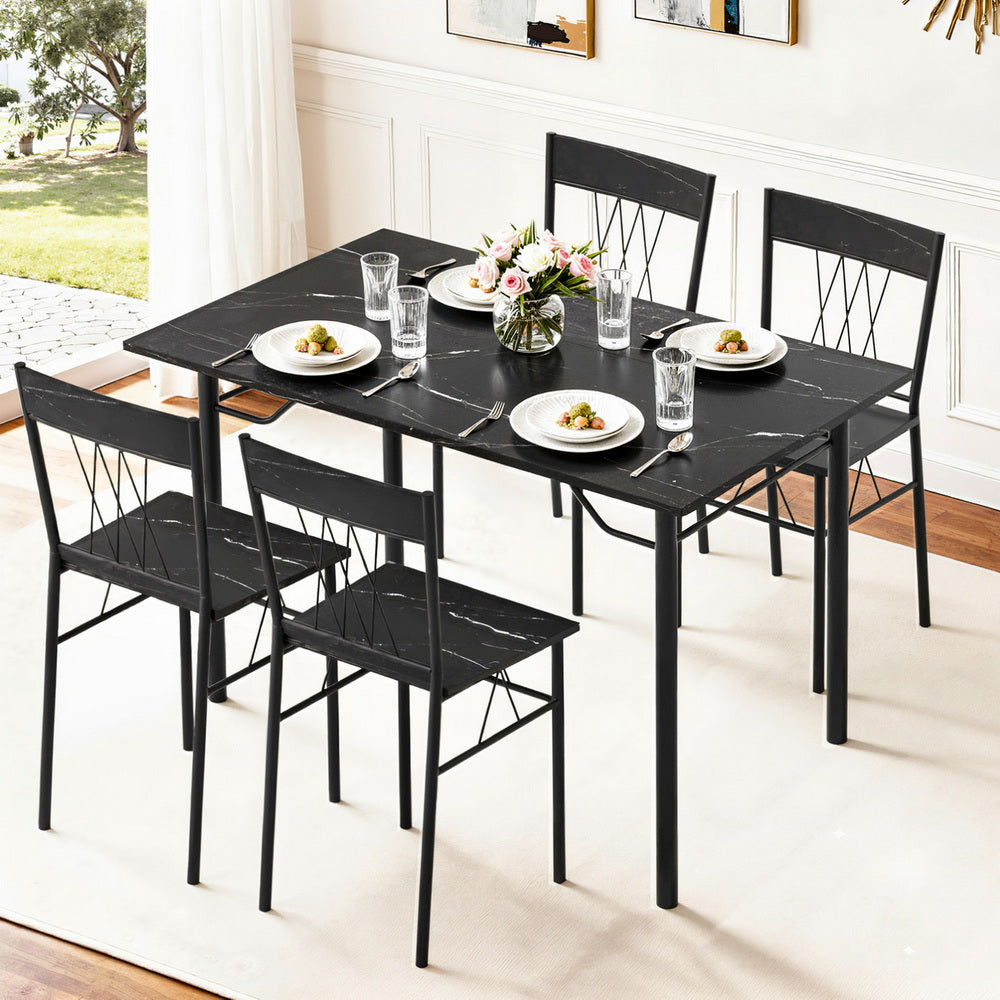 Artiss Dining Table and Chairs Set of 5 Compact Kitchen Furniture Marble Black-6