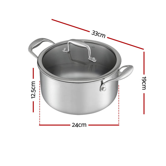 5-Star Chef 4.5L 24cm Stainless Steel Dutch Oven Pot with Lid and Stay-Cool Handle