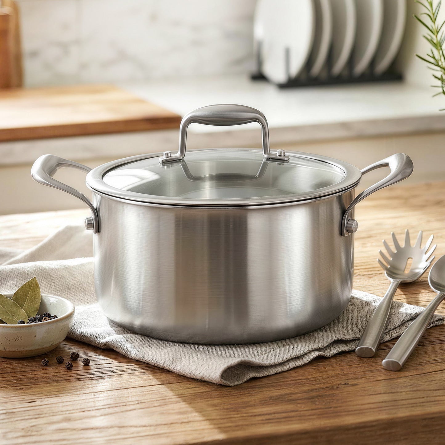 5-Star Chef 4.5L 24cm Stainless Steel Dutch Oven Pot with Lid and Stay-Cool Handle
