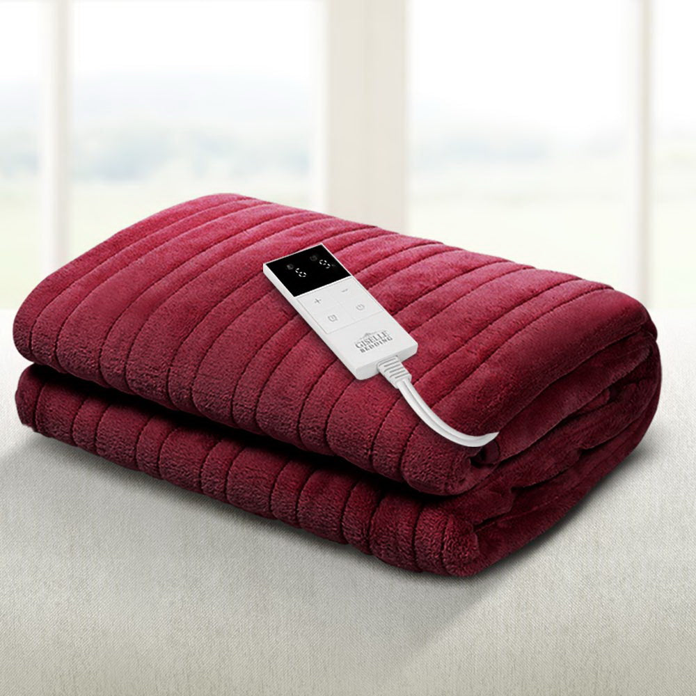 Giselle Electric Throw Rug Heated Blanket Fleece Red-7