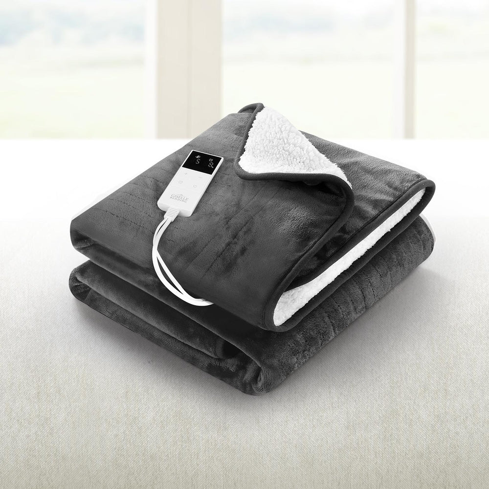 Giselle Electric Throw Rug Heated Blanket Washable Snuggle Flannel Winter Grey-6