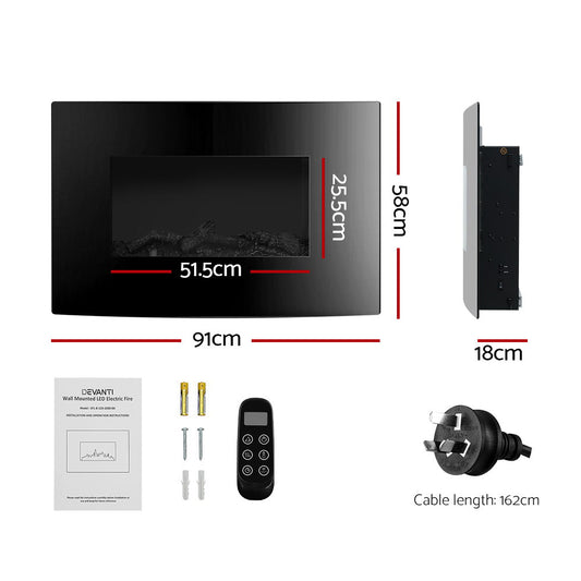 Devanti Electric Fireplace Fire Heater 2000W-1