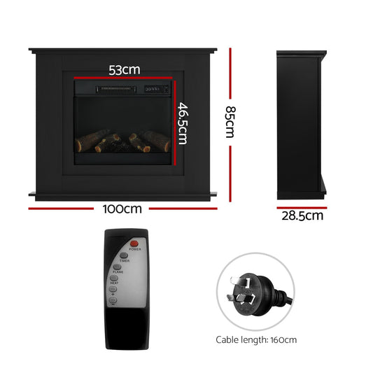 Devanti Electric Fireplace Fire Heater 2000W Black-1