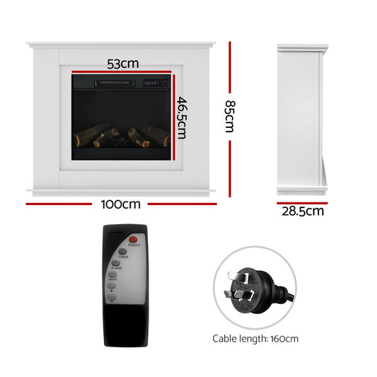 Devanti Electric Fireplace Fire Heater 2000W White-1