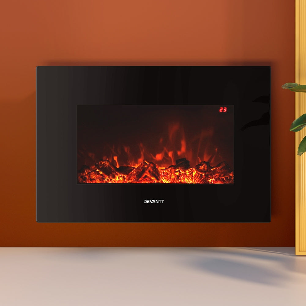 Devanti Electric Fireplace Fire Heater 2000W Black-6