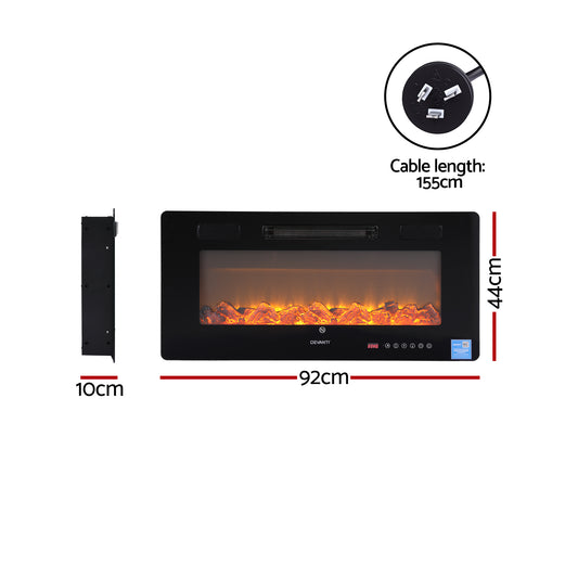 Devanti Electric Fireplace Fire Heater Wall Mounted Insert 3D Flame 1800W Remote Control