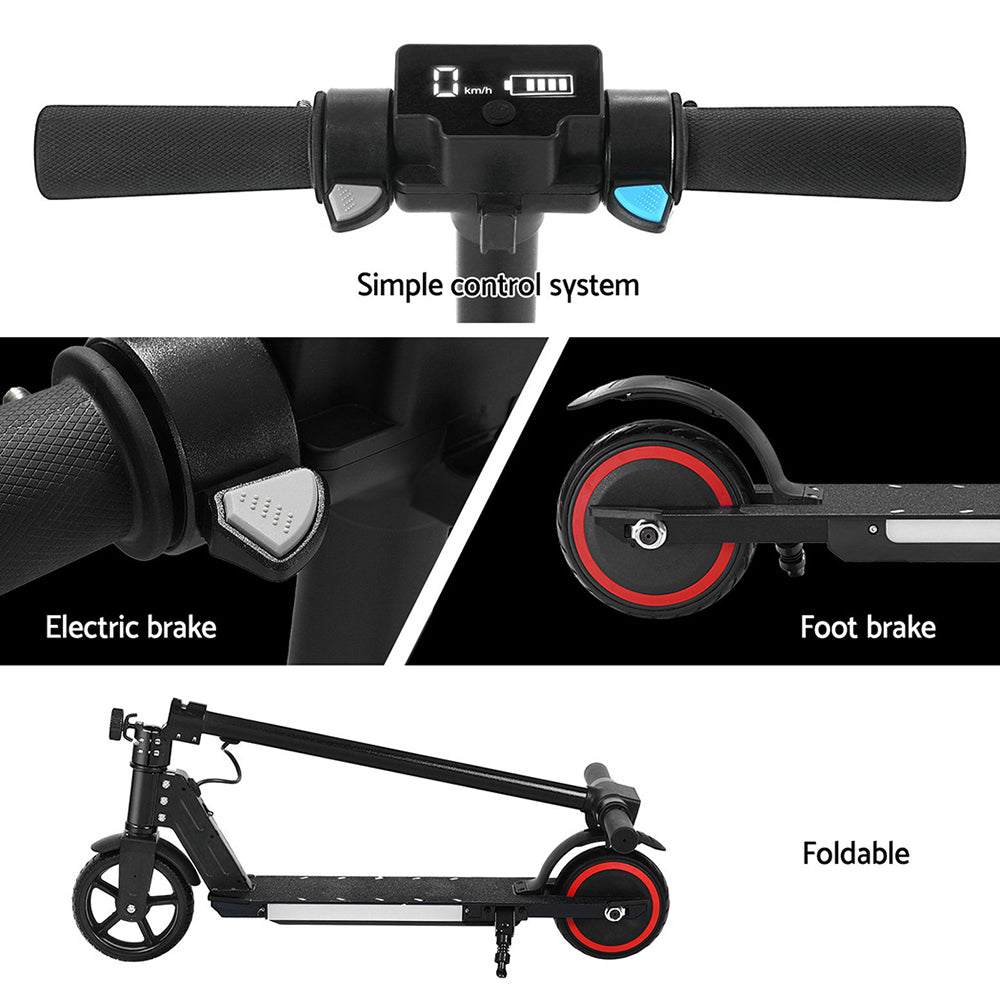 Electric Scooter 130W 16KM/H LED Light Folding Portable Riding Commuter Black-6