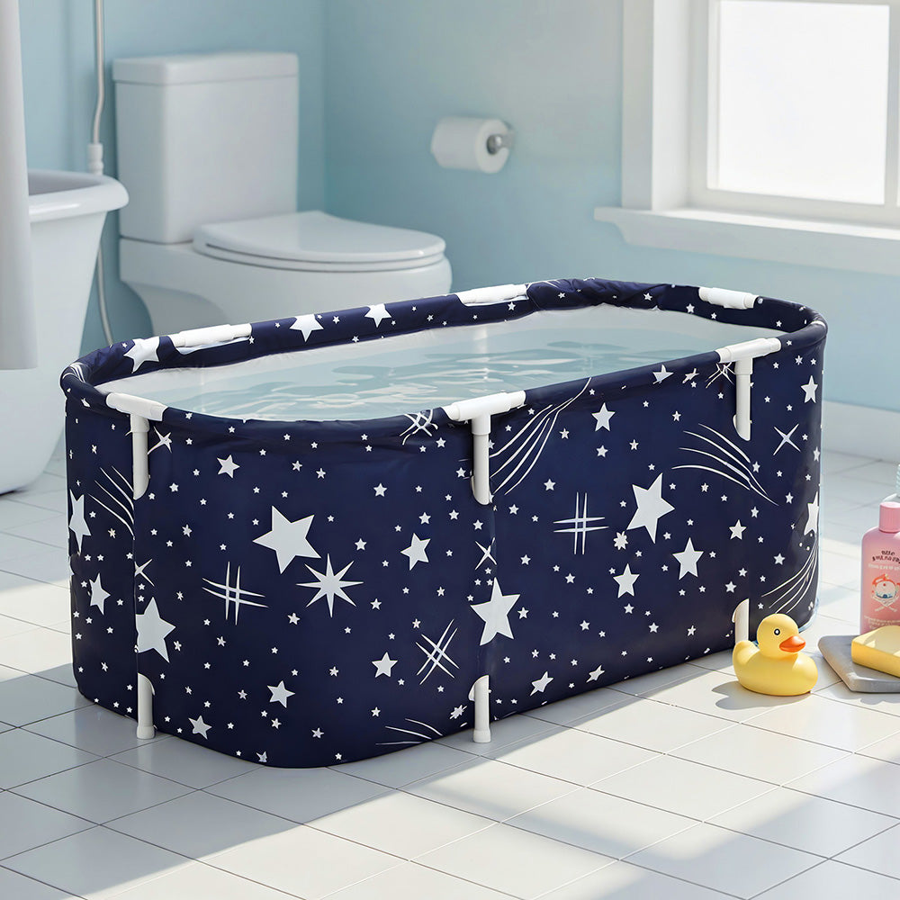 Weisshorn Foldable Bathtub PVC SPA Bucket Inflatable Cushion 114x62cm Star Navy-6