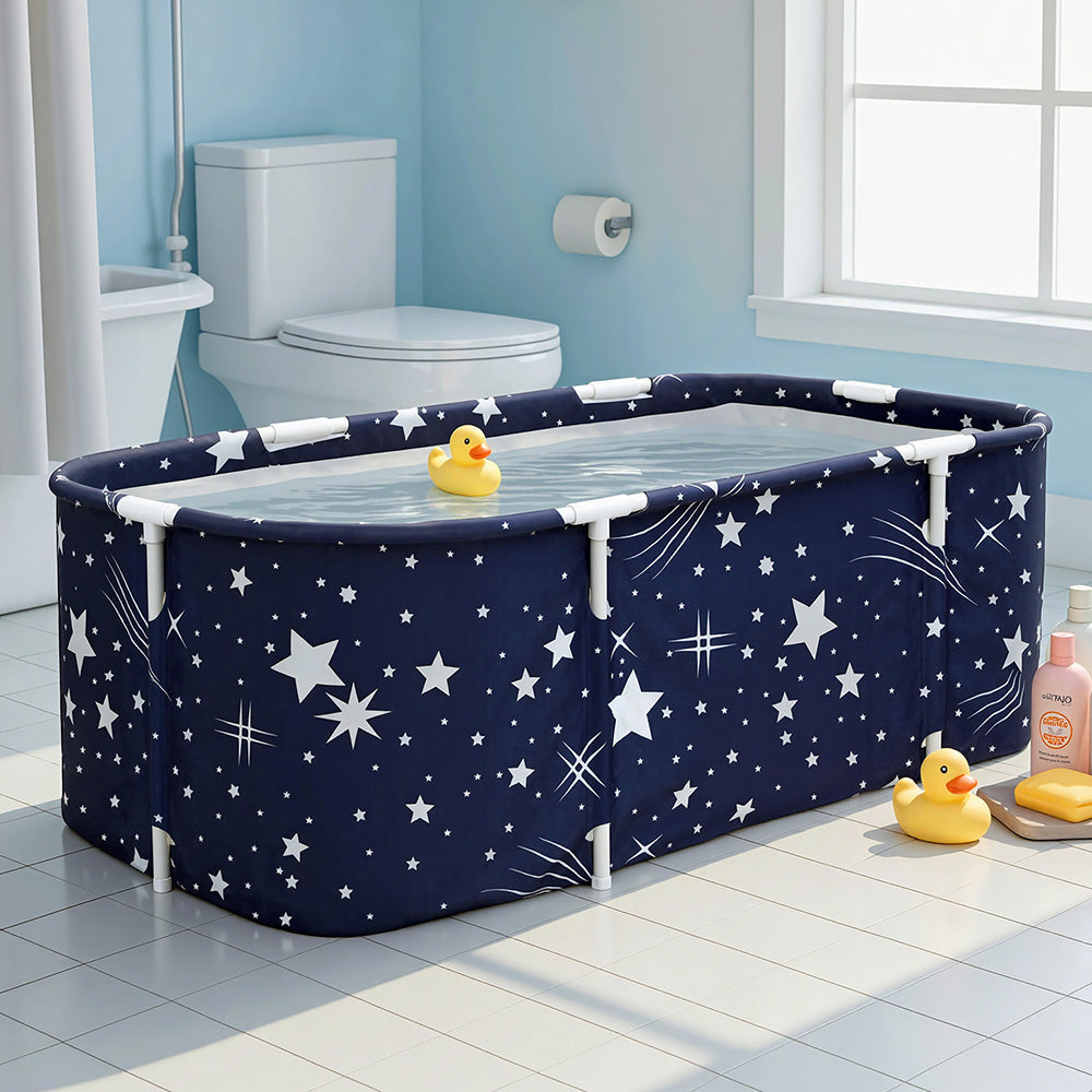 Weisshorn Foldable Bathtub PVC SPA Bucket Inflatable Cushion 134x65cm Star Navy-6