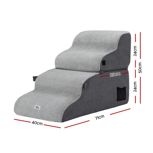 i.Pet Dog Stairs and Bed 2-in-1 Sofa Car Foam Non-Slip Washable Pet Stairs Indoor Grey-1