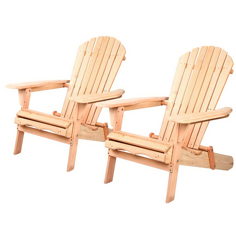 Gardeon Adirondack Outdoor Chairs Wooden Beach Chair Patio Furniture Garden Natural Set of 2-6