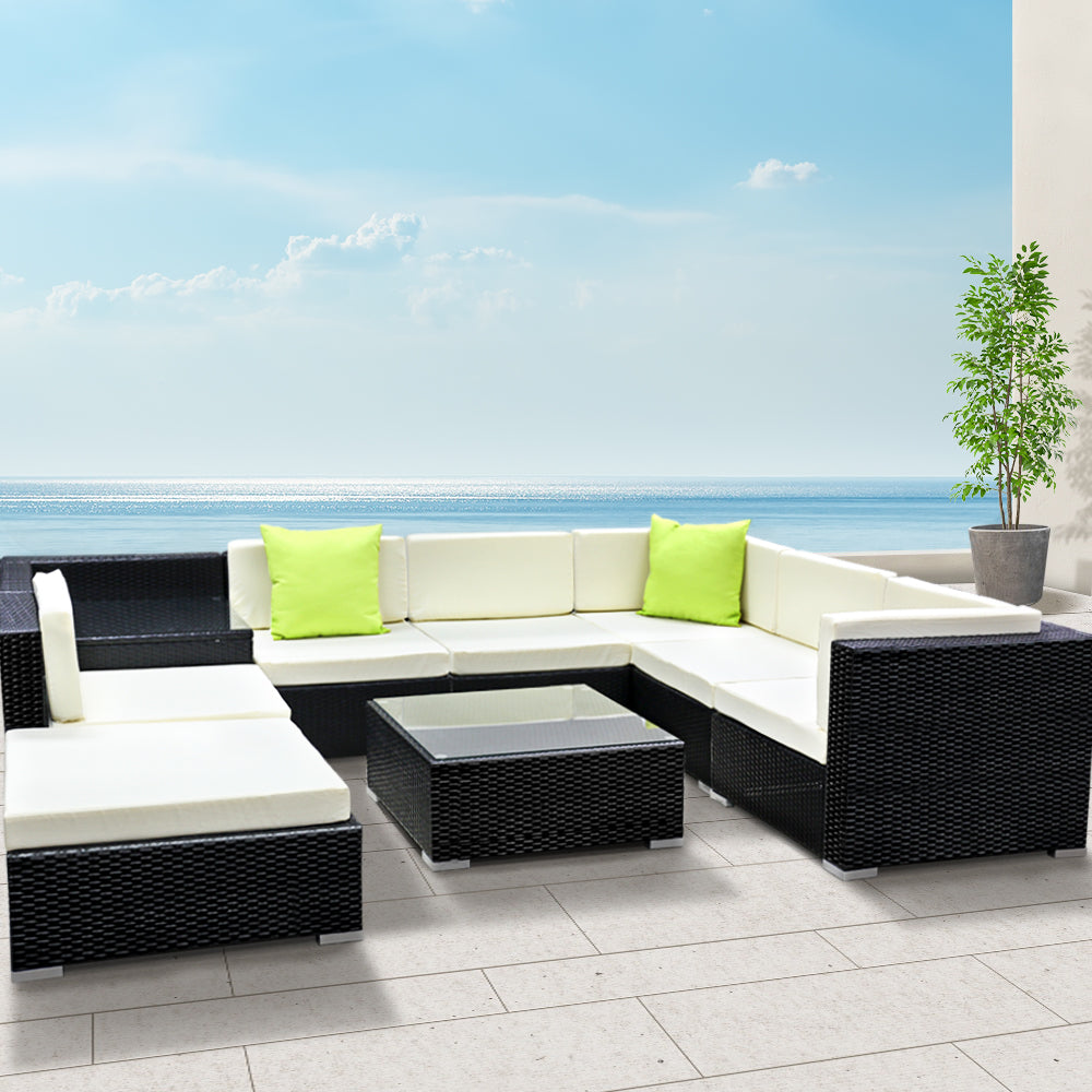 Gardeon 9-Piece Outdoor Sofa Set Wicker Couch Lounge Setting 7 Seater-7