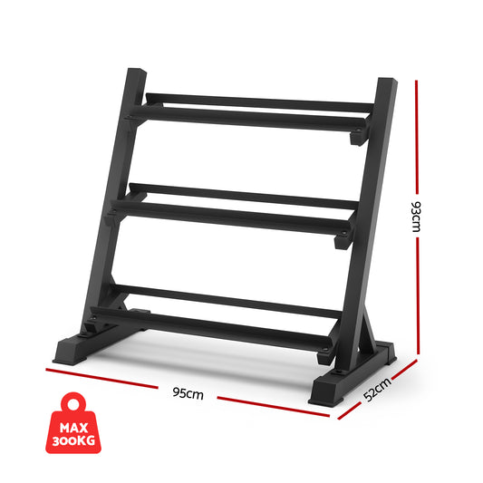 Everfit Dumbbell Rack 3-Tier Heavy Duty Weight Storage for Home Gym 300kg Capacity Black