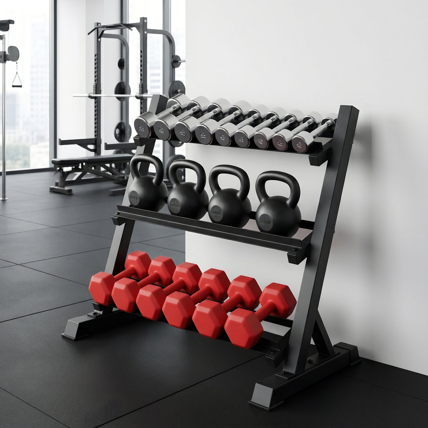 Everfit Dumbbell Rack 3-Tier Heavy Duty Weight Storage for Home Gym 300kg Capacity Black