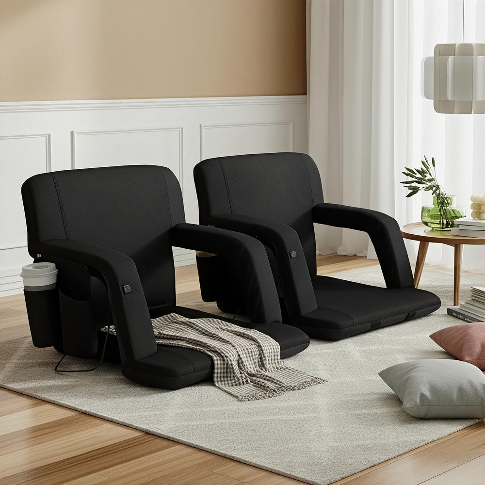 Artiss 2X Floor Lounge Sofa Bed With Armrest Heated Cushion-6