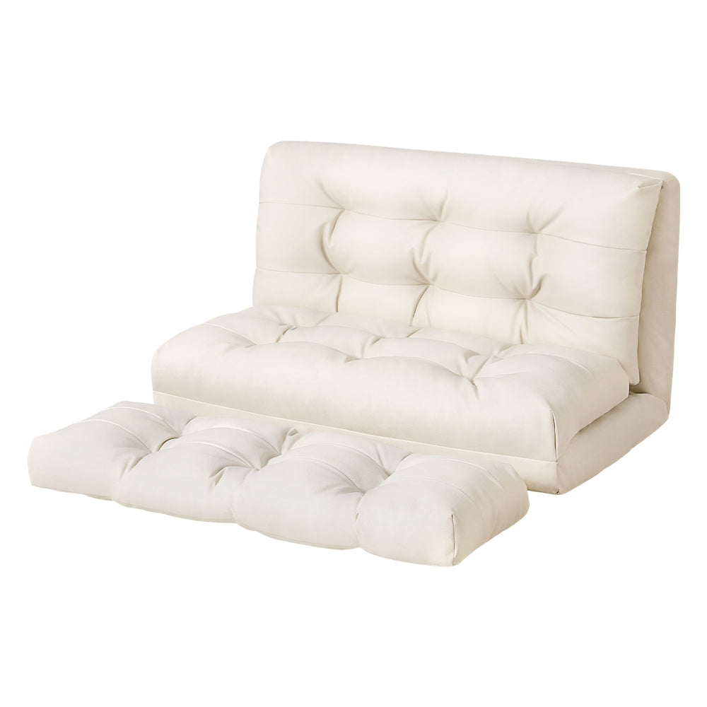 Artiss Floor Lounge Sofa Bed 2 Seater Pillow Leather White-6