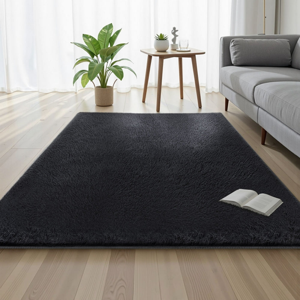 Artiss Floor Rug 140x200cm Plush Area Shaggy Rug Living Room Bedroom Carpet Black-6
