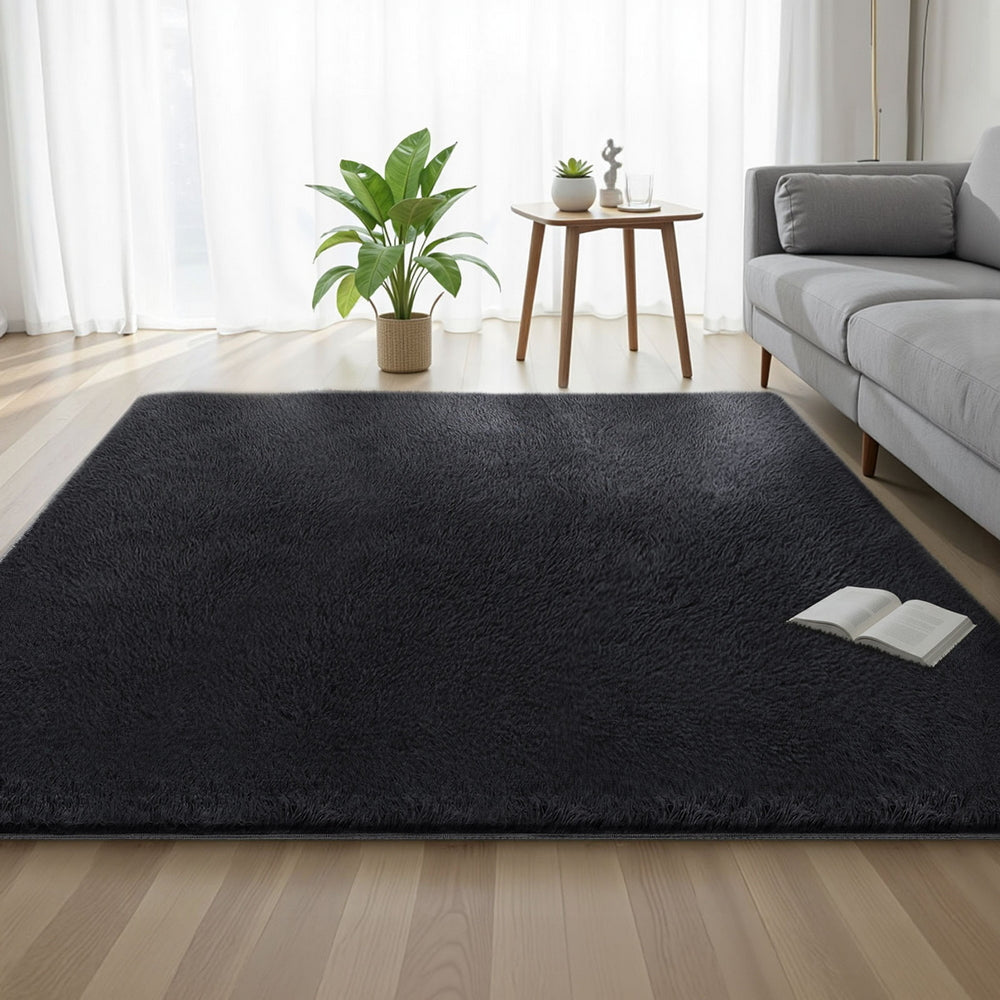 Artiss Floor Rug 200x230cm Plush Area Shaggy Rug Living Room Bedroom Carpet Black-6