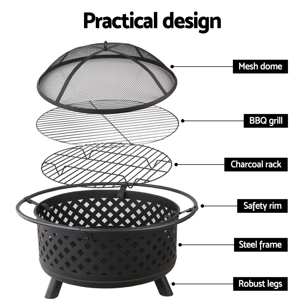 Grillz Fire Pit BBQ Grill 76cm-5
