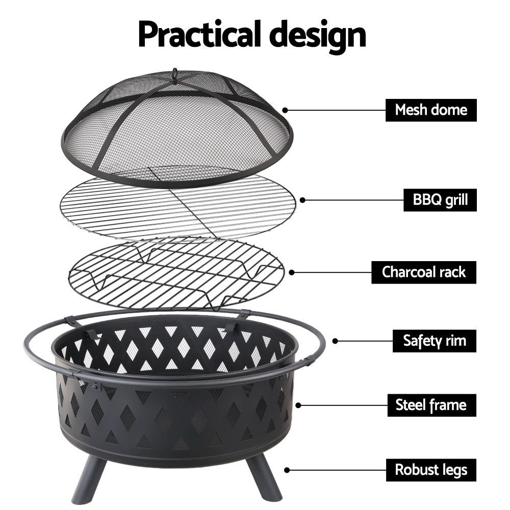 Grillz Fire Pit BBQ Grill 82cm-5