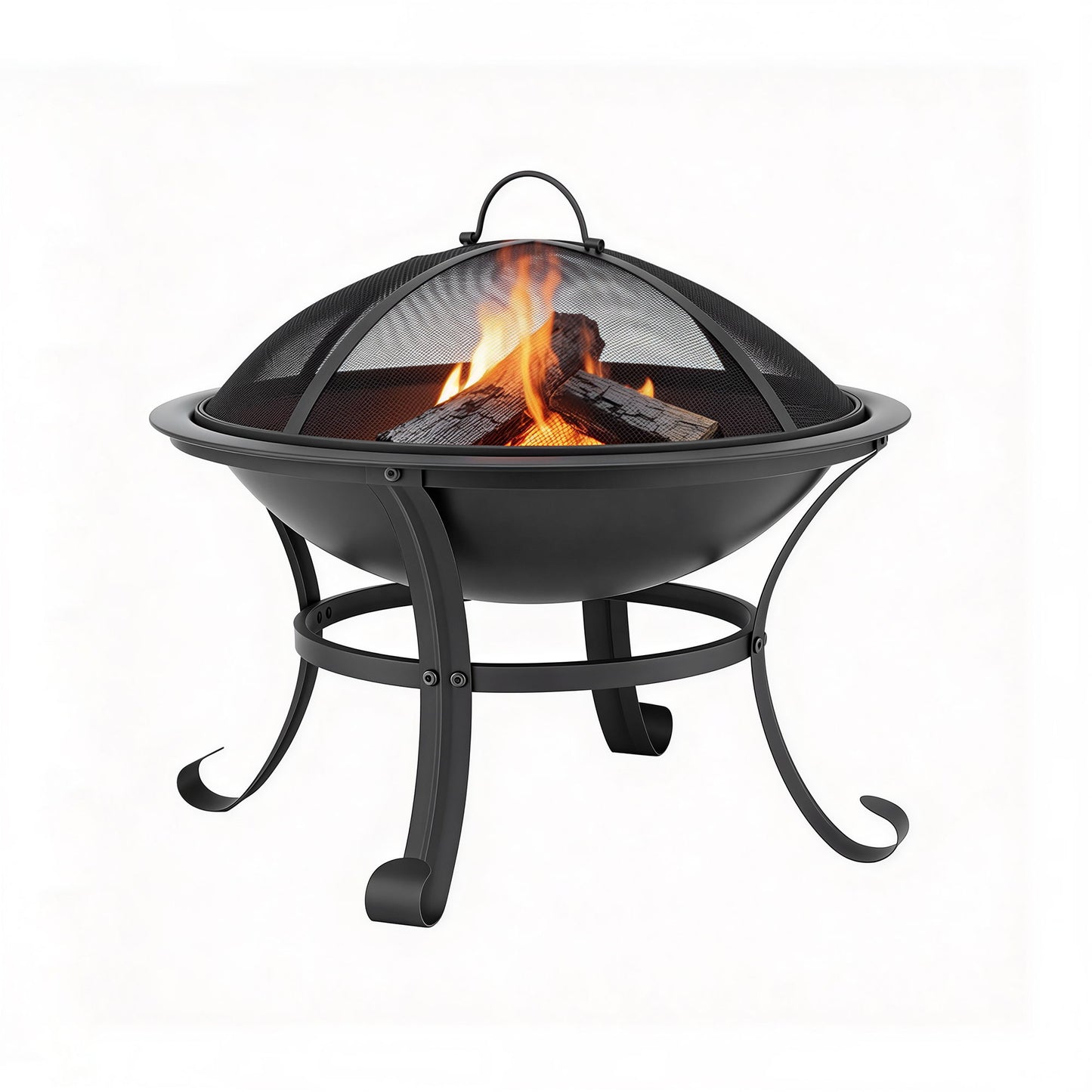 Grillz Fire Pit with Mesh Lid and Fire Picker BBQ Grill Wood Burning Outdoor Camping