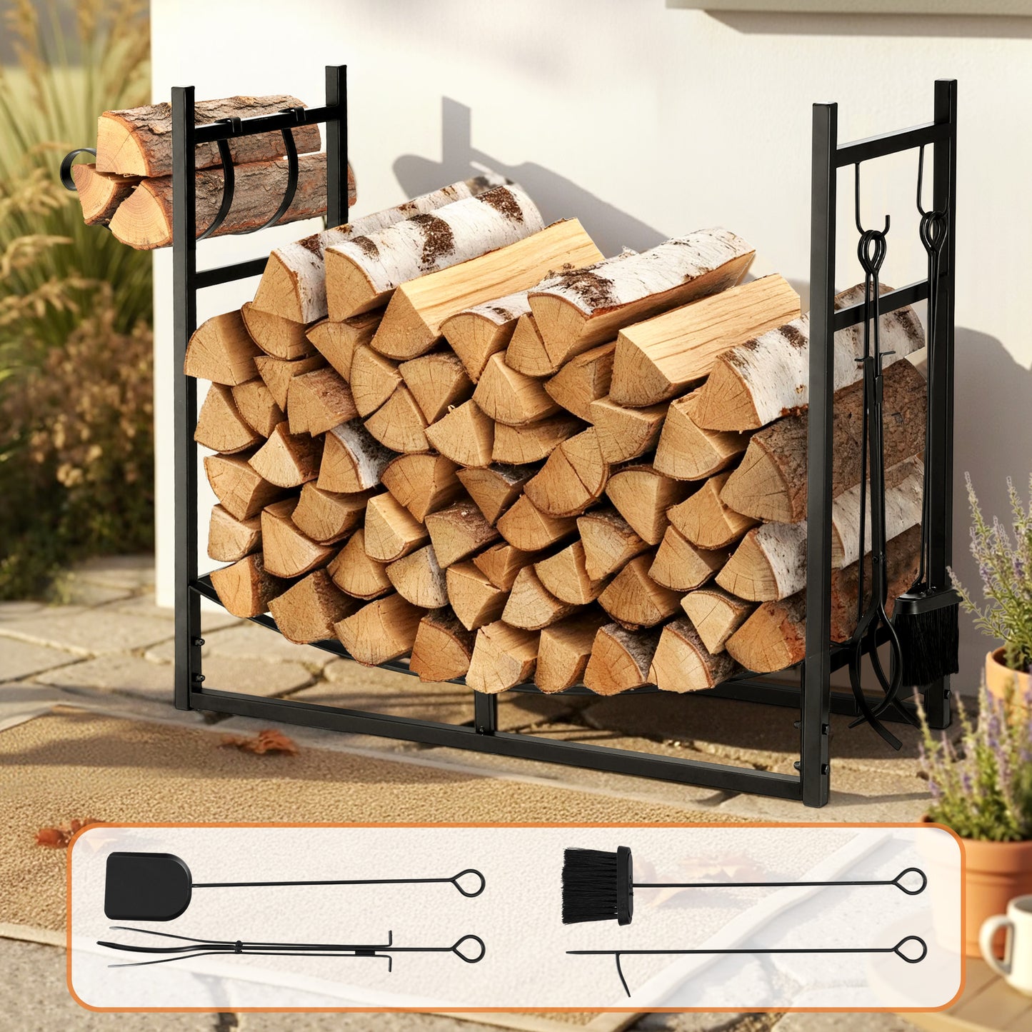 Gardeon Firewood Rack 84cm Wood Rack Firewood Storage Indoor Outdoor Black-6
