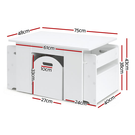 Keezi 3PCS Kids Table and Chairs Set Storage Toys Play Activity Desk-1