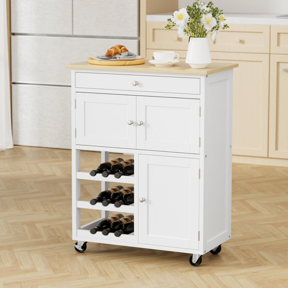 Artiss Kitchen Island Trolley Rolling Serving Cart Storage Cart Drawer Cupboard-7