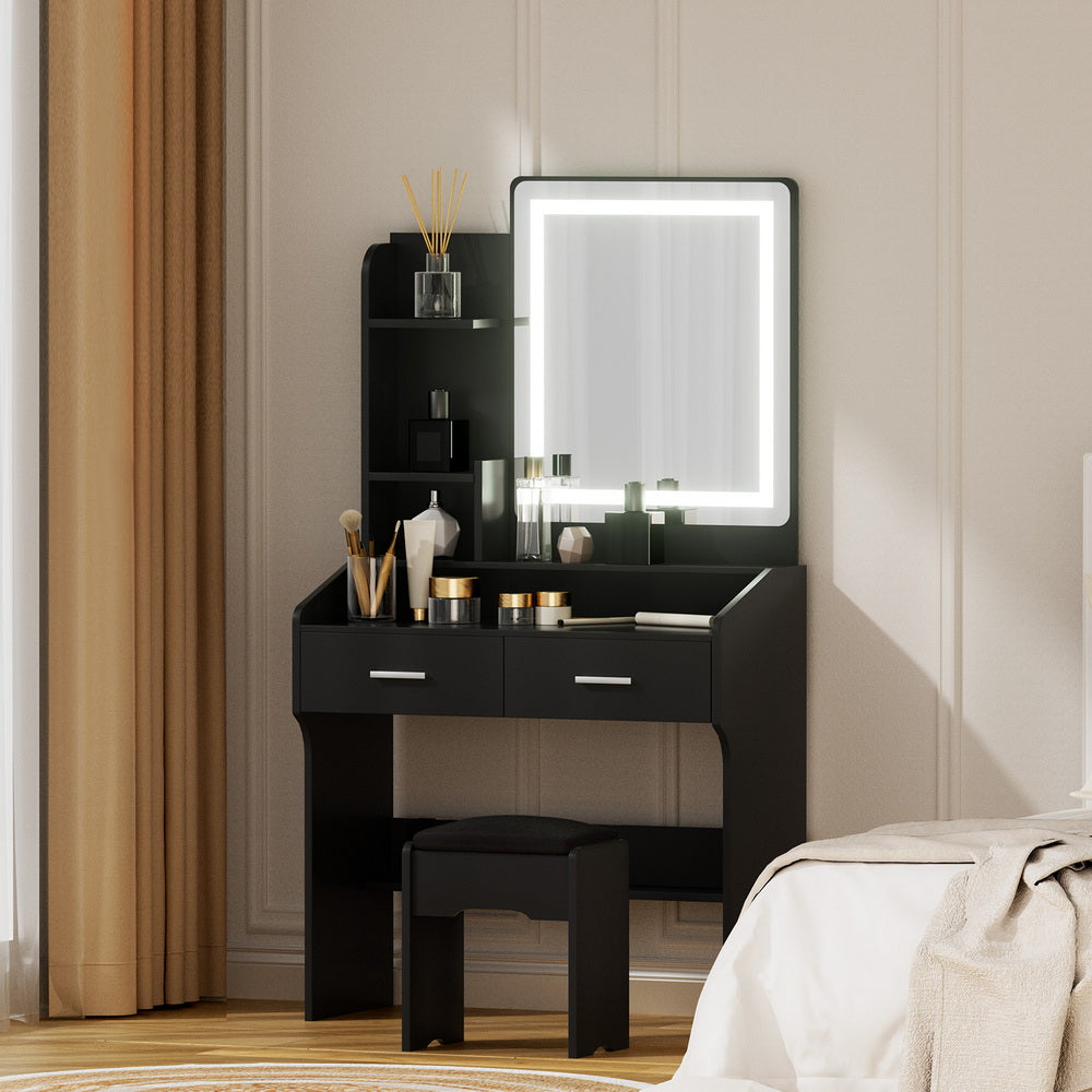 Artiss Dressing Table Set Stool Led Black-7