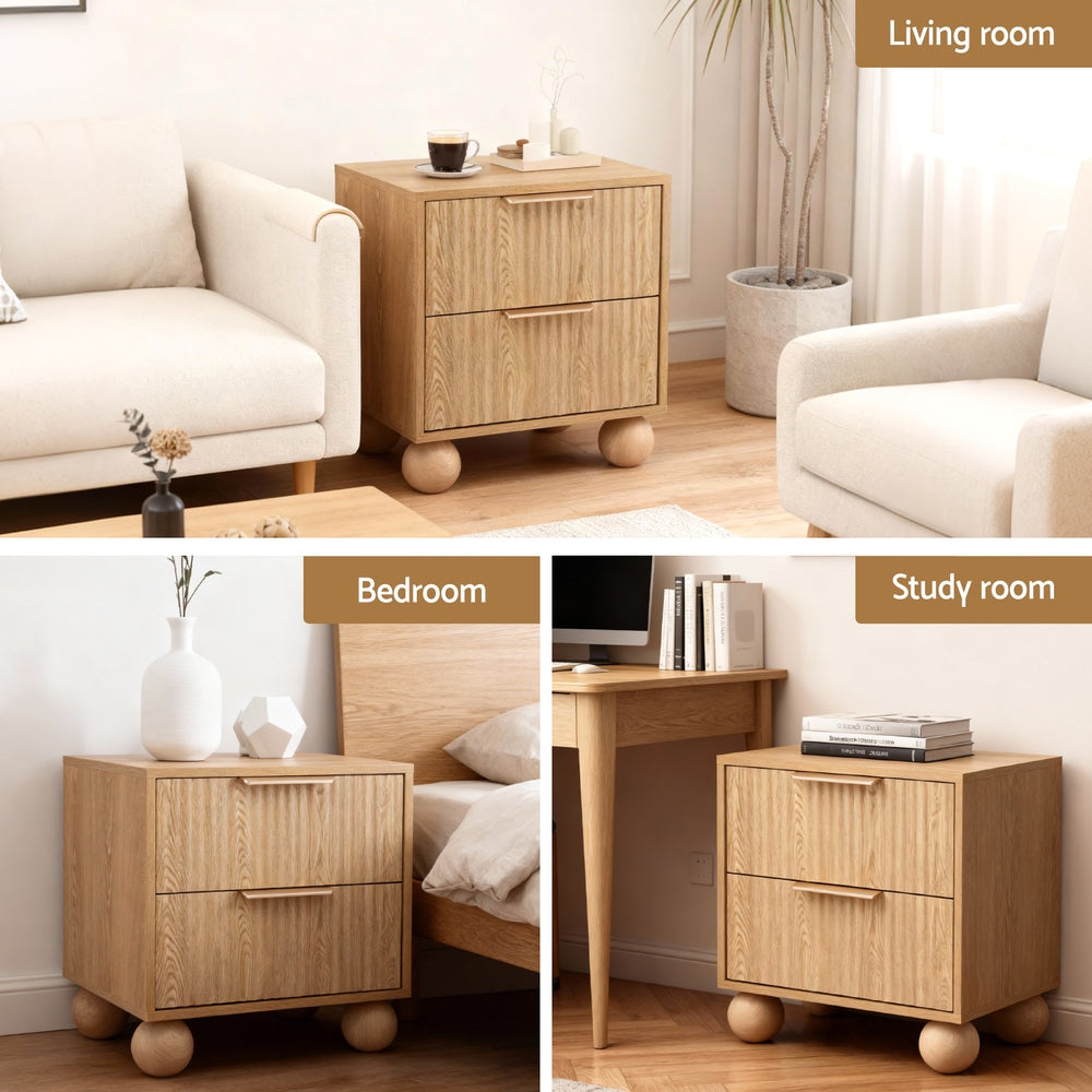 Artiss Rattan Bedside Table 2 Drawers Pine-6