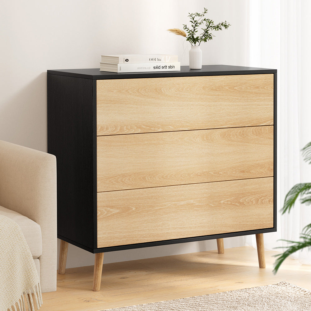 Artiss 3 Chest of Drawers Dresser Table Black&Pine-7