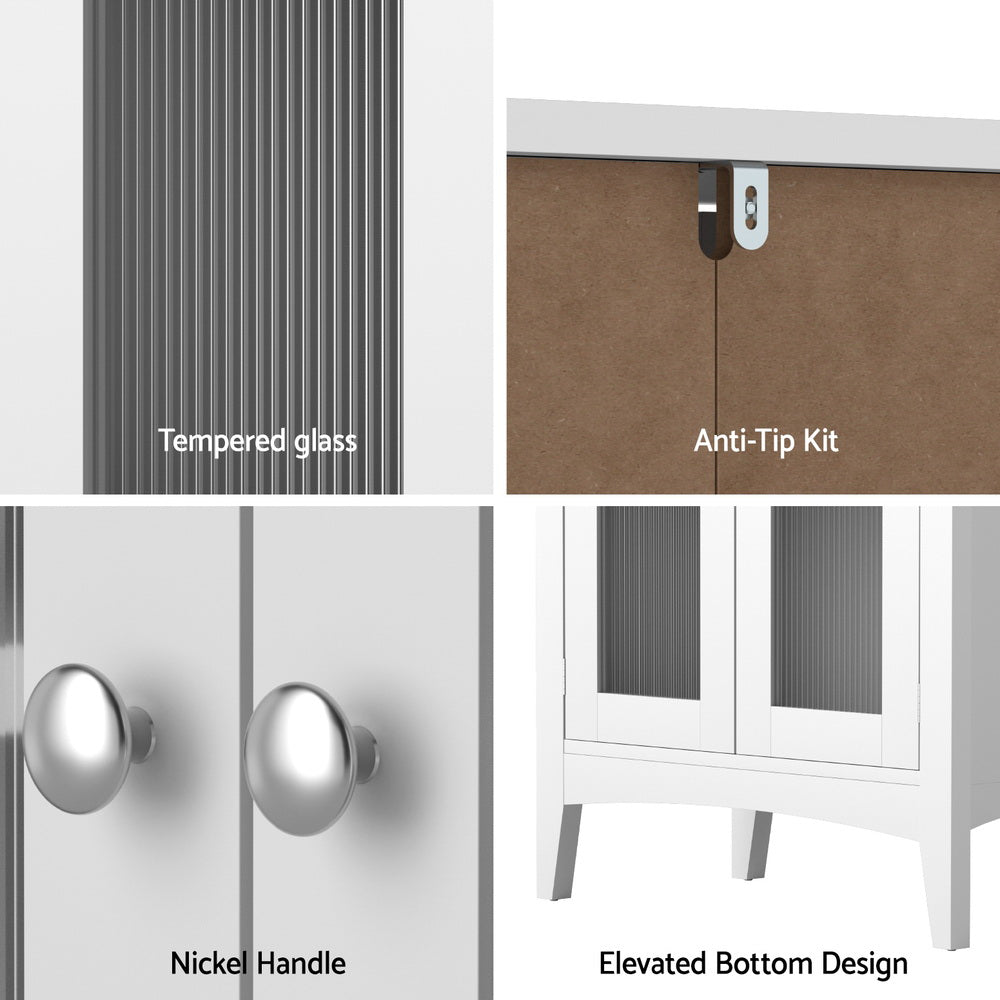 Artiss Bathroom Storage Cabinet 80cm Buffet Sideboard Floor Cupboard Toilet Glass White-7