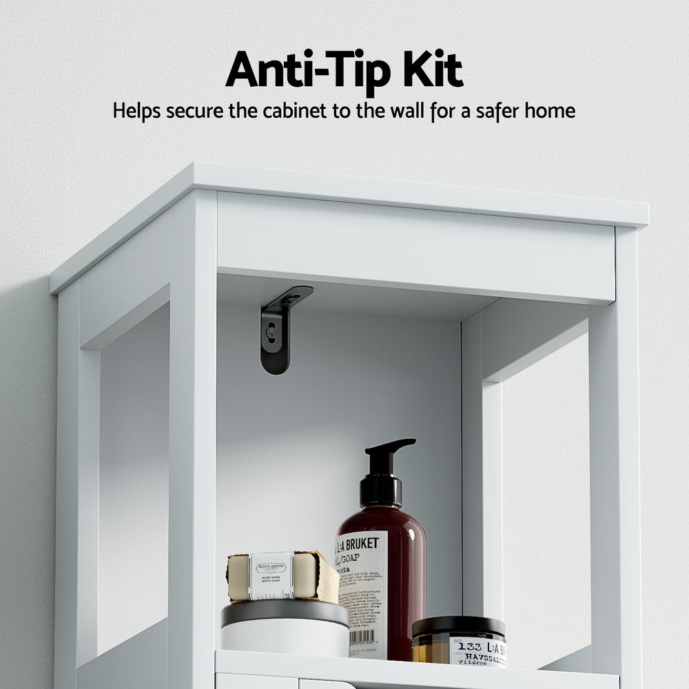 Artiss Bathroom Storage Cabinet 89cm Floor Toilet Drawer Bedroom Organizer Standing White-7