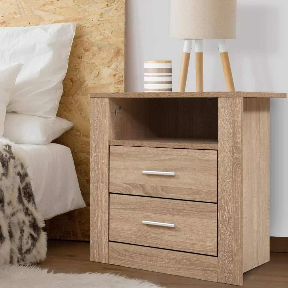 Artiss Bedside Table 2 Drawers with Shelf - TARA Oak-6