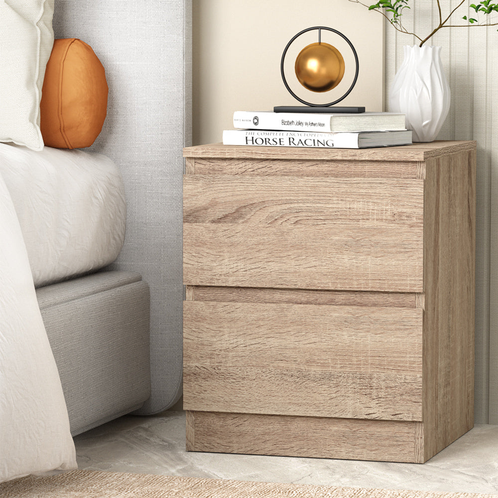 Artiss Bedside Table 2 Drawers - PEPE Oak-7