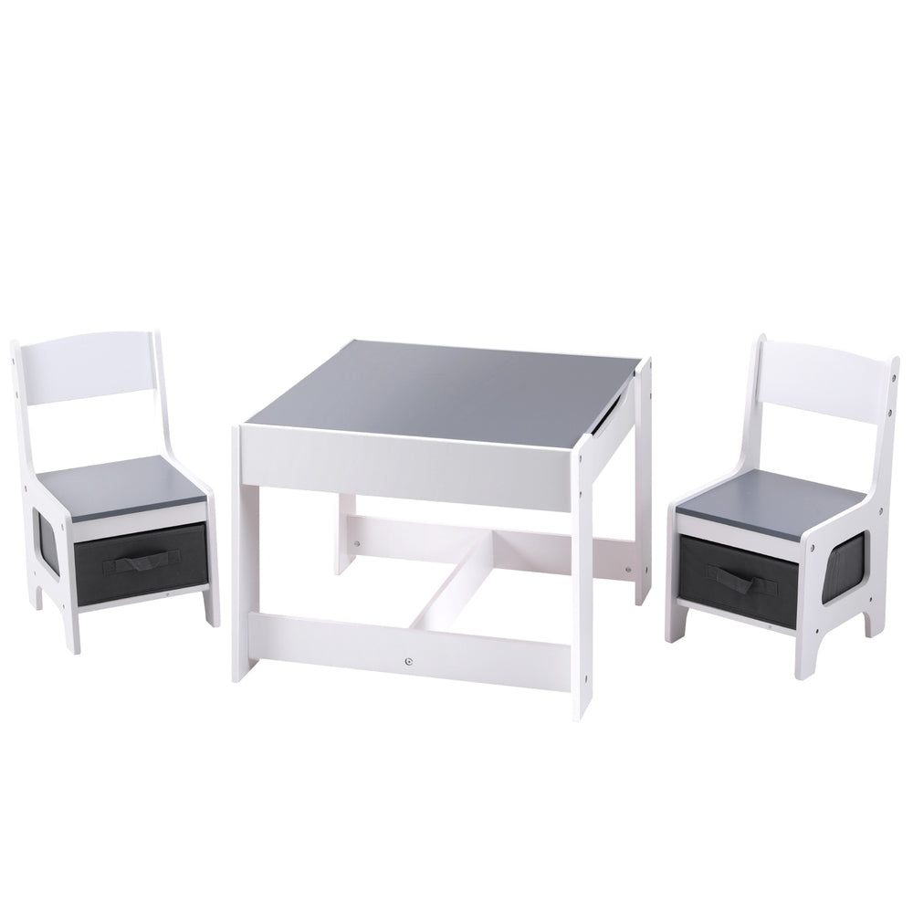Keezi Kids Table and Chairs Set Play Activity Toys Storage Chalkboard Desk Grey-6