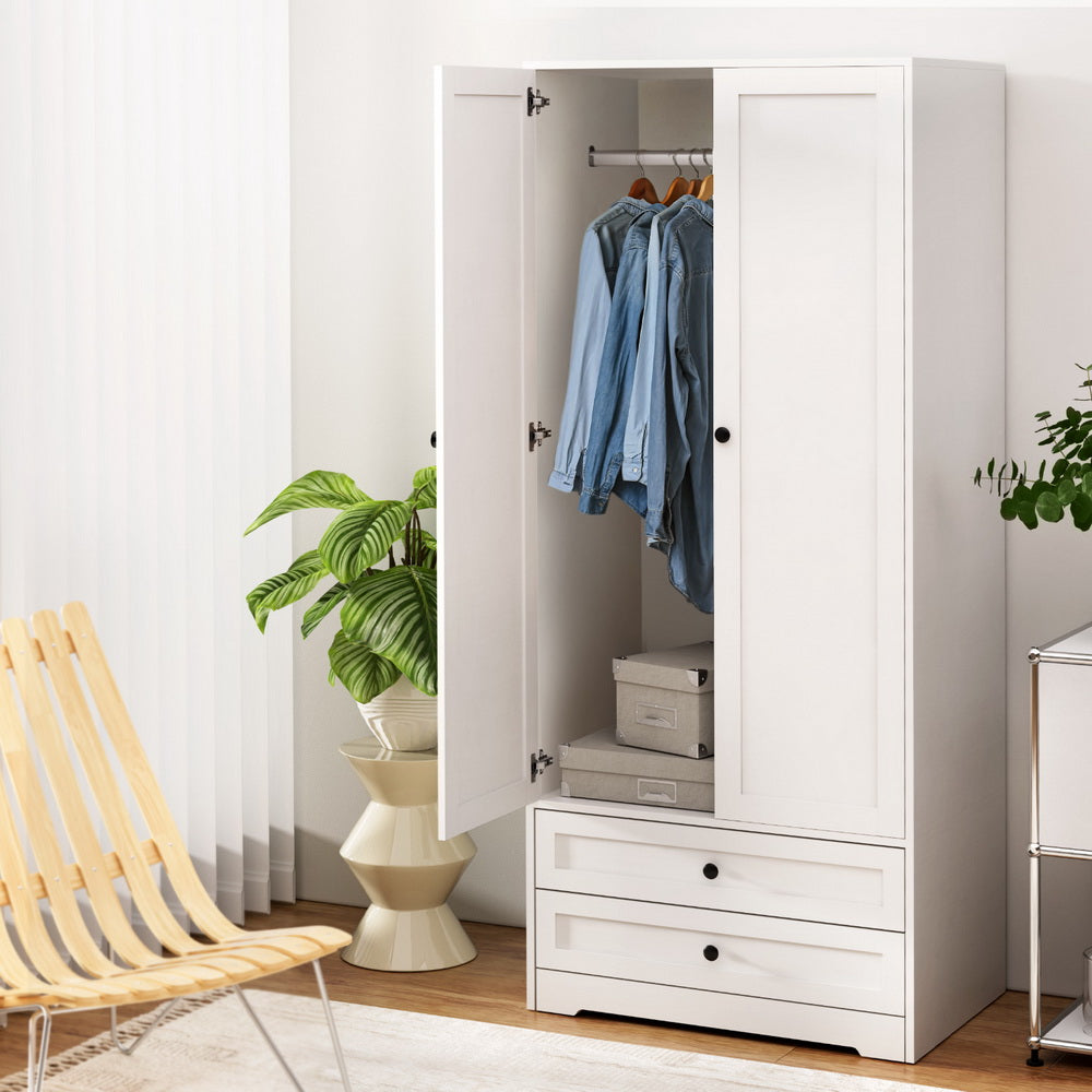Artiss Wardrobe Clothes Closet Storage Organizer with 2 Doors White-6